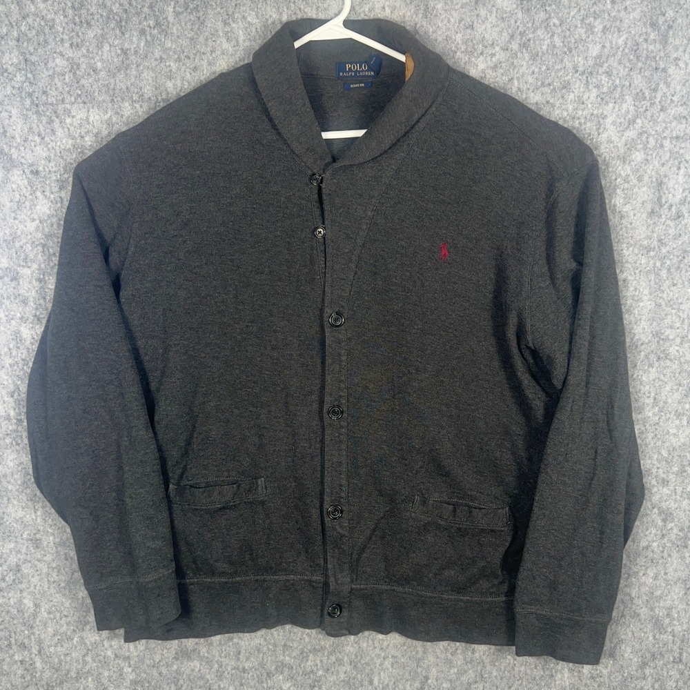 Polo Ralph Lauren Mens XXL Estate Rib Shawl Collar Cardigan Charcoal Grey Cotton